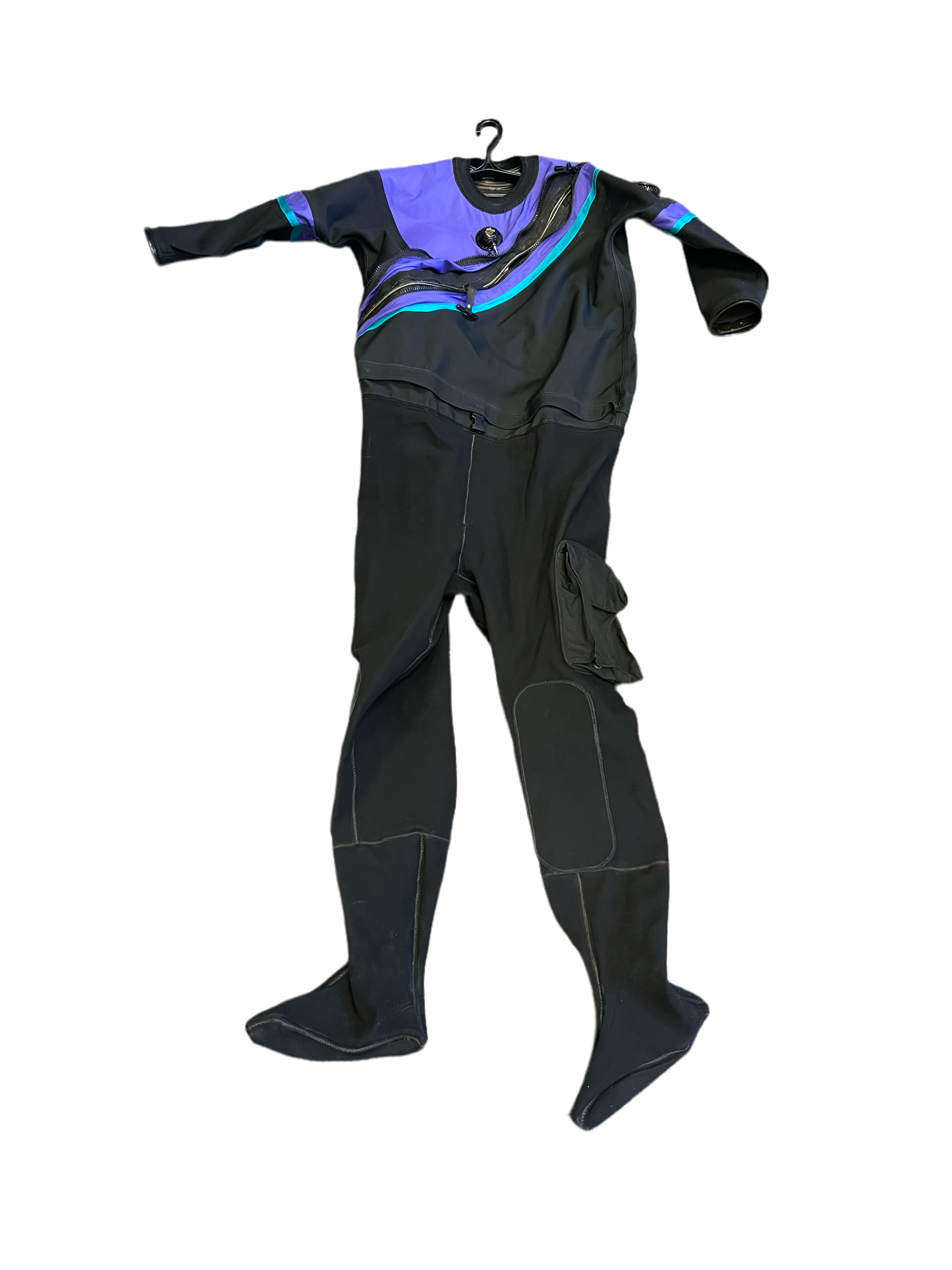 Sold it was so old Used Men's Dry Suit DUI FLX 50/50, Purple, Big and Tall. As is. Wally Burke. Had to almost give it away