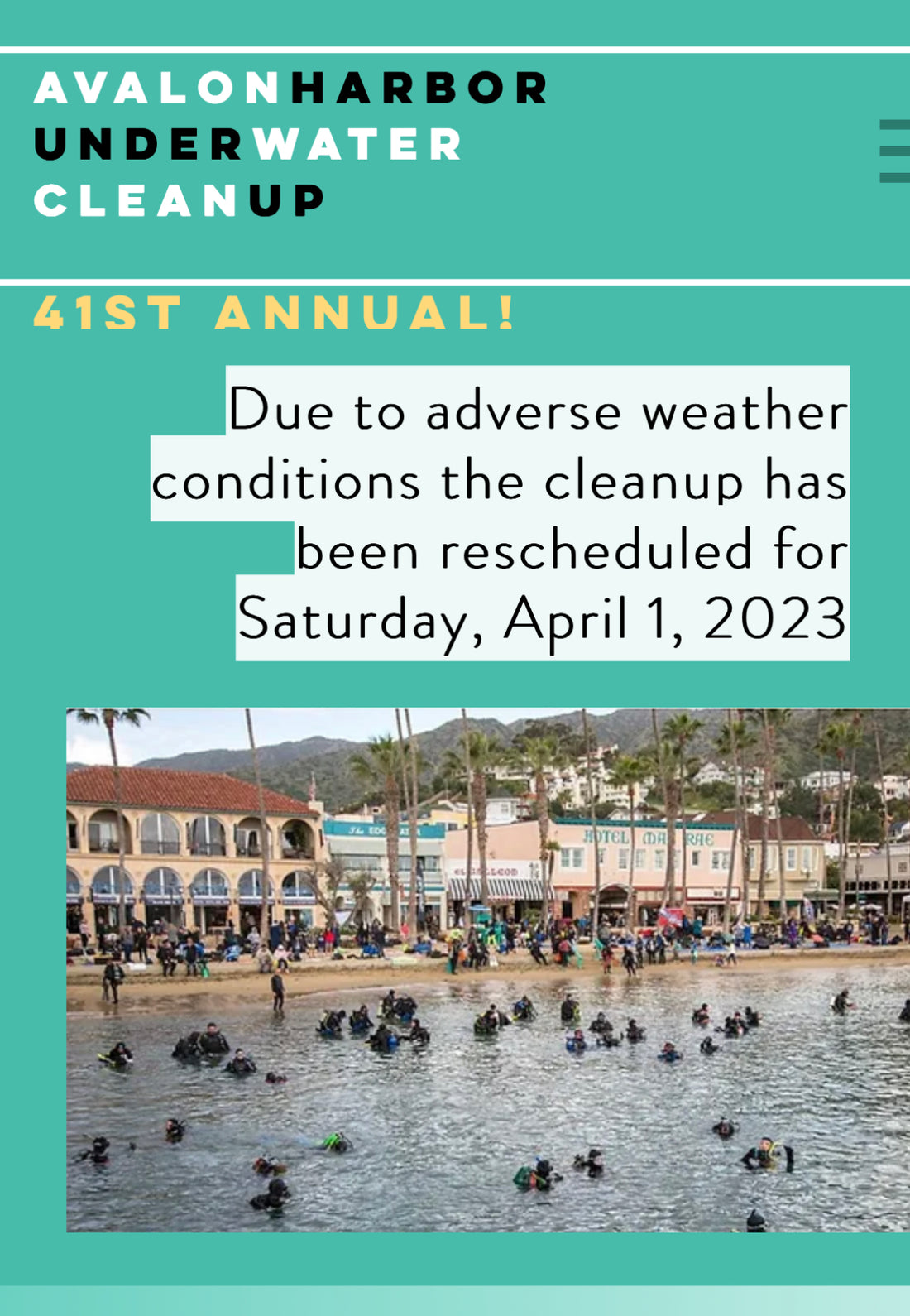 Urgent Avalon Harbor Cleanup is Cancelled for this weekend