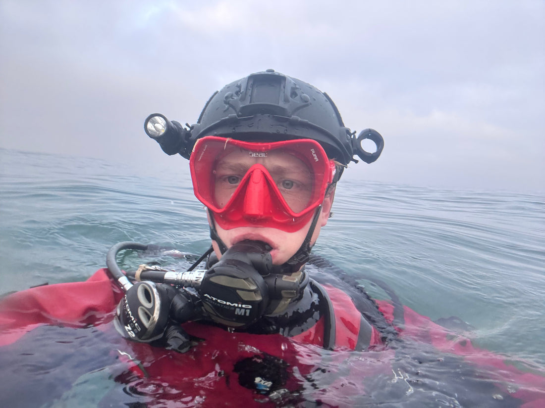 Jack Testing out the New HD Lobster Diving Helmet with Light Mount