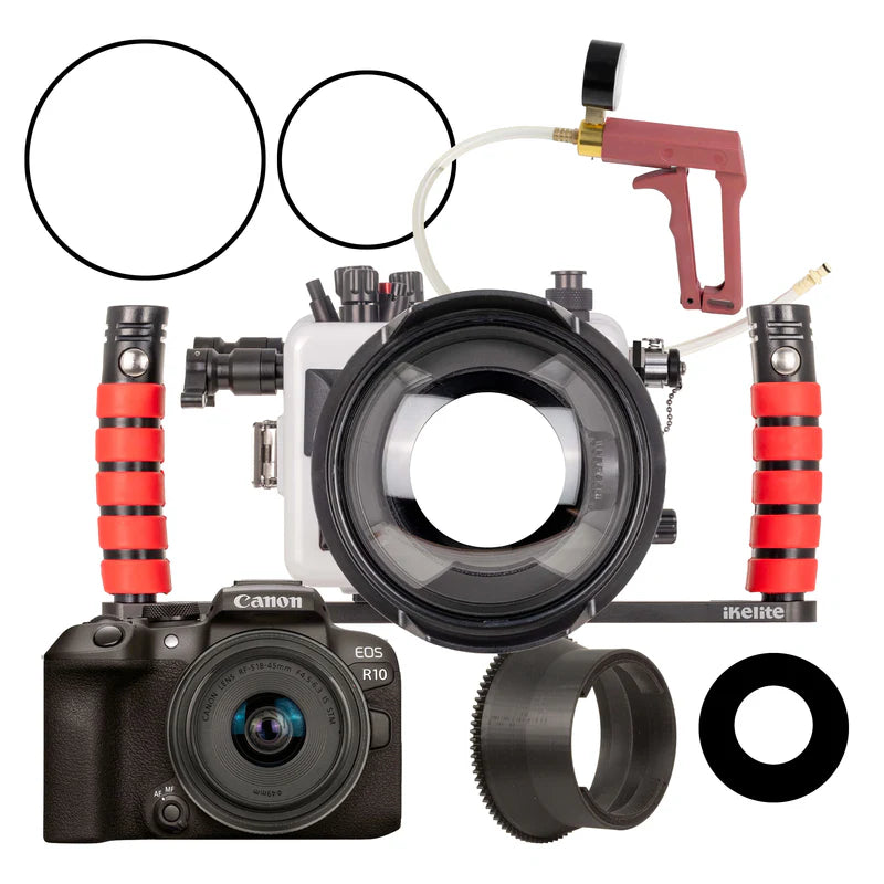 Ikelite CANON R10 KIT W/ PORT, CAMERA, LENS, HANDLES & VACUUM