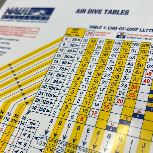 NAUI Scuba Diving Divemaster Air Dive Table Slate.