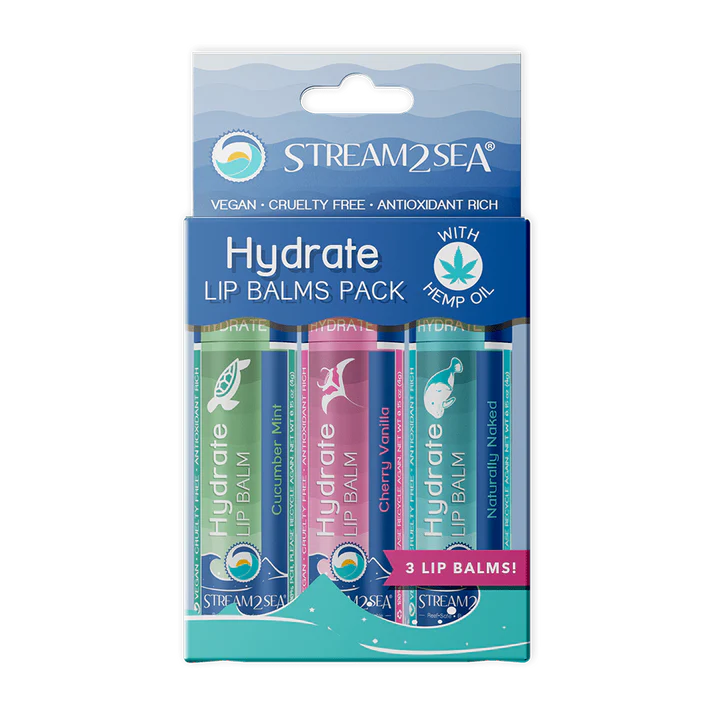 Stream2Sea Hydrate Lip Balm - 3 Pack (Naked, Cherry, Cucumber)