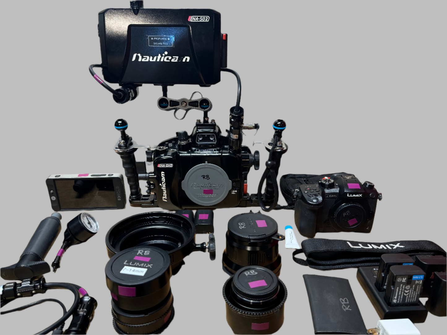 USED Panasonic LUMIX GH5 4K Digital Camera with Underwater Housing and Lens' with Underwater Monitor Housing