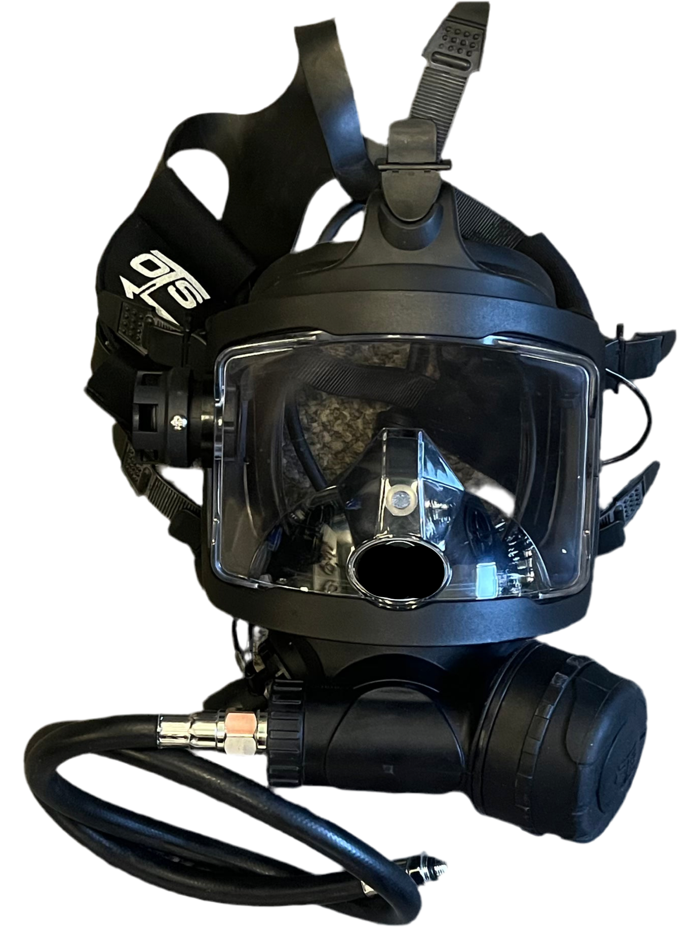 Diving mask with hose on a white background