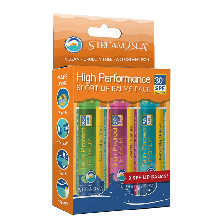 Stream2Sea Sun Protect Lip Balm - 3 Pack (Naked, Cherry, Cucumber)