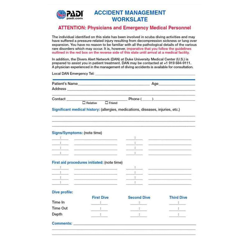 PADI Slate - Accident Management